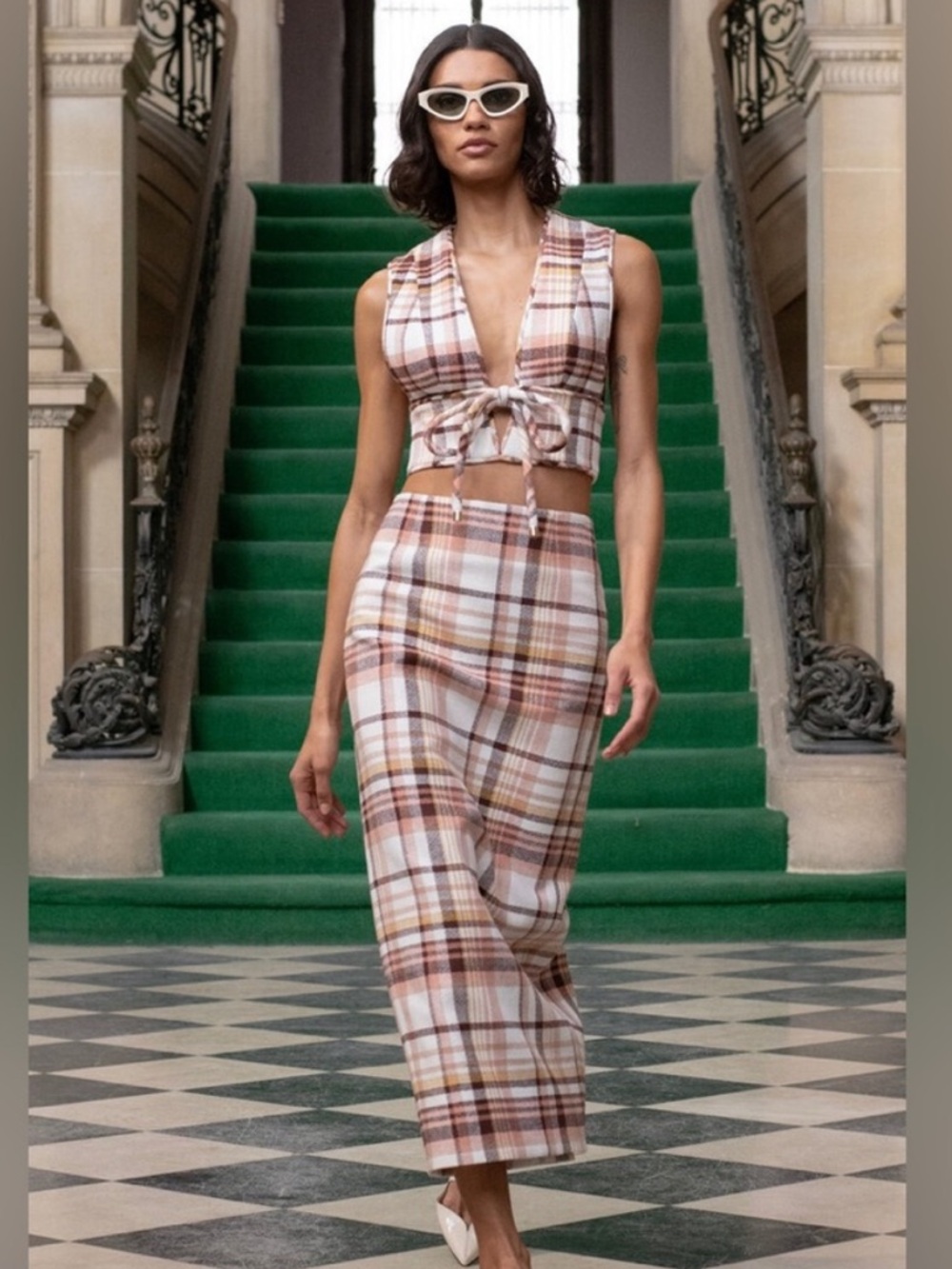 Zimmermann Matchmaker Linen Plaid Skirt and Crop Top Set sz XS NWOT